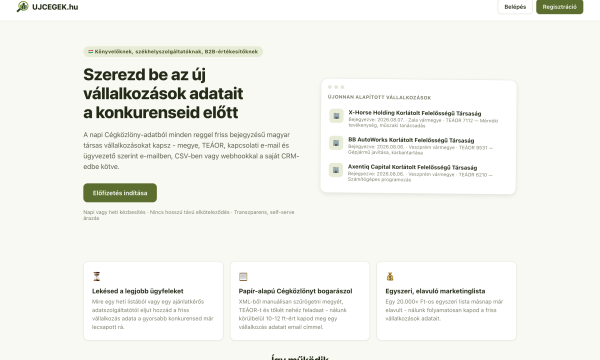 Újcégek: automatizált leadforrás a frissen bejegyzett magyar cégekhez