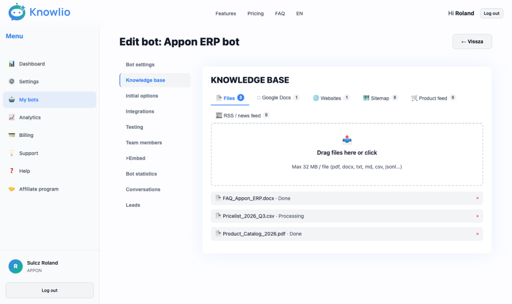 Knowlio ai chatbot knowledge
